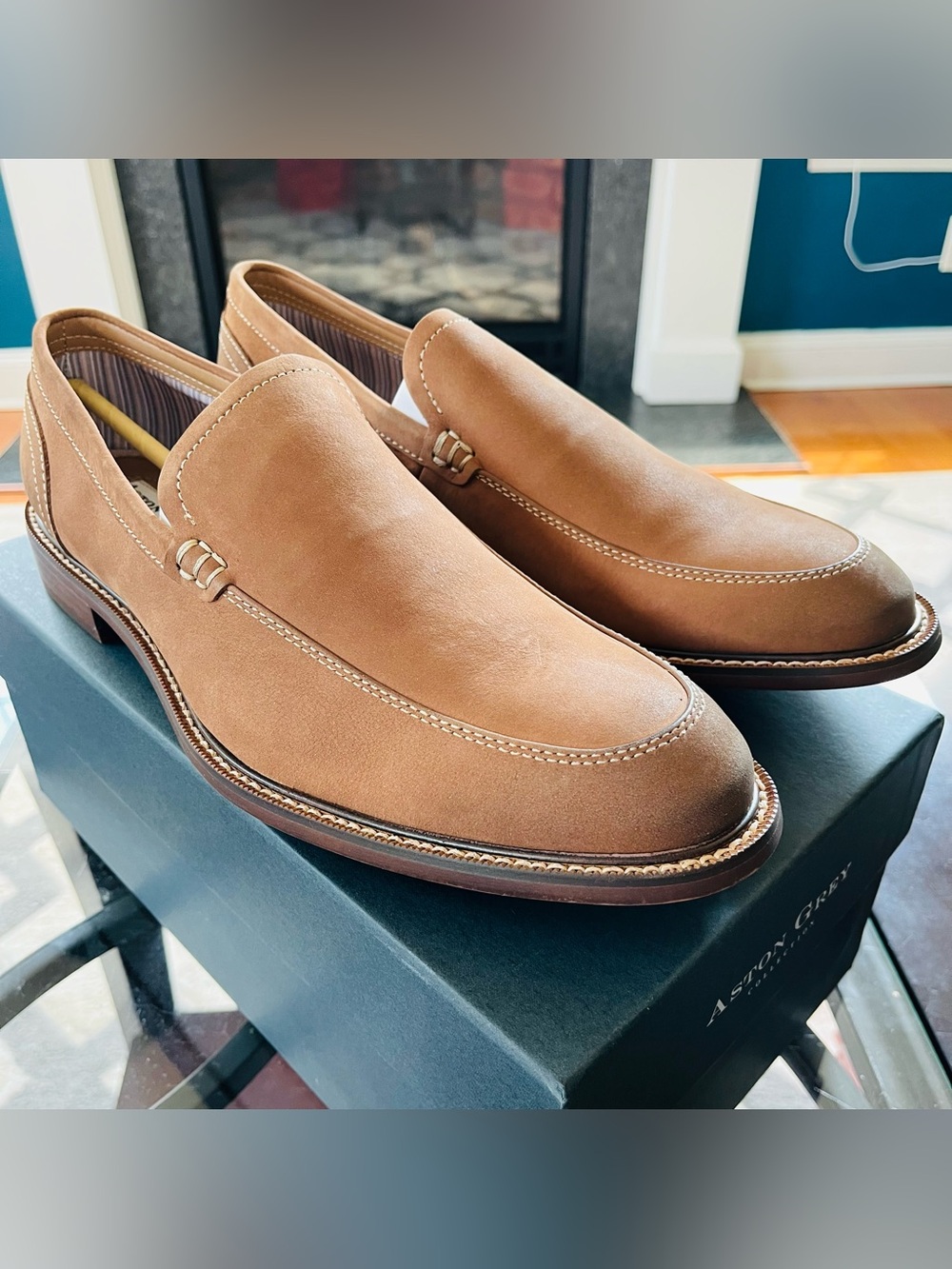 Sz 9.5 Aston Grey Salkin Men's Shoes Brown Leather Casual Slip On Loafers